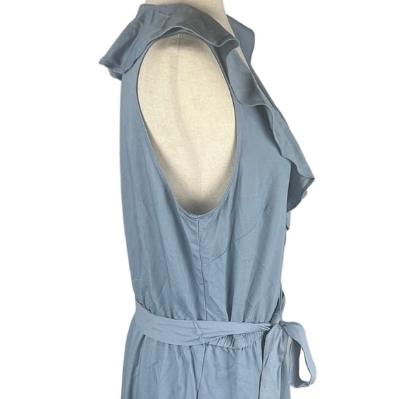 LONDON TIMES V-NECK CHAMBRAY RUFFLE SLEEVELESS MIDI DRESS IN BLUE NWT WOMEN'S 14 - Picture 6 of 15